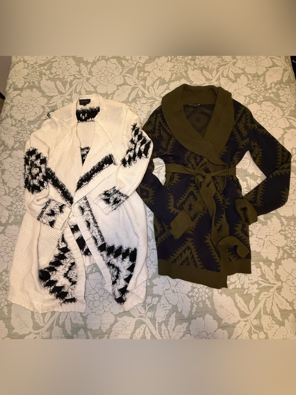 Romeo & Juliet Couture Olive and Black Shawl Collar Belted Cardigan